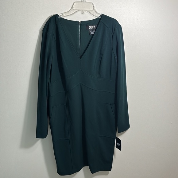 DKNY Long Sleeve V-Neck Sheath Dress - Picture 5 of 9